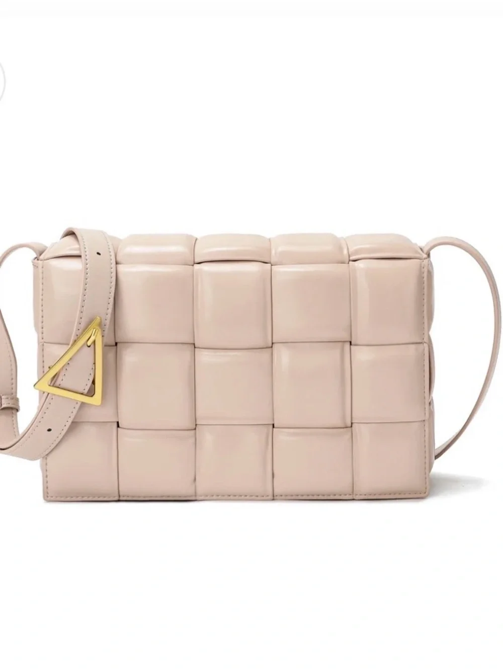 Full-Grain Woven Lambskin Leather Puffy Bag Quilted Crossbody Bag in Blush Pink